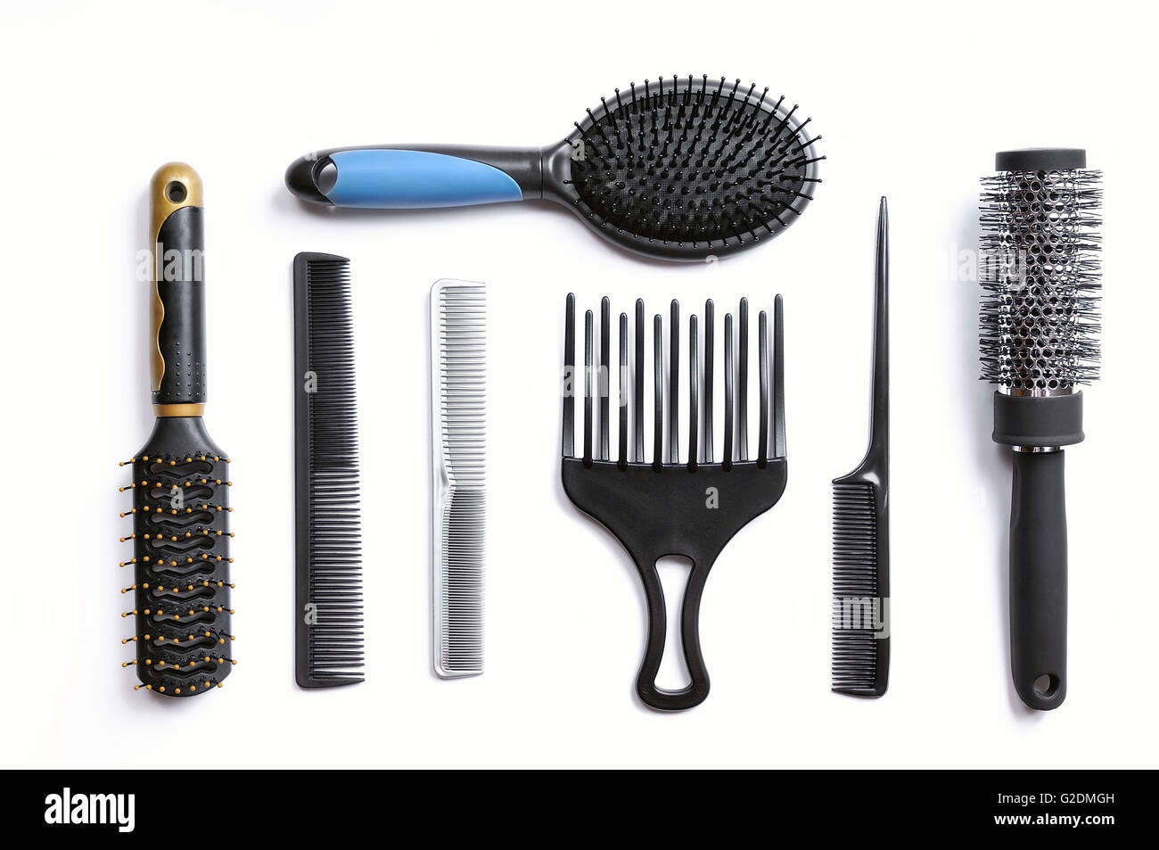 Hairdressing brush set hair of various types with isolated white