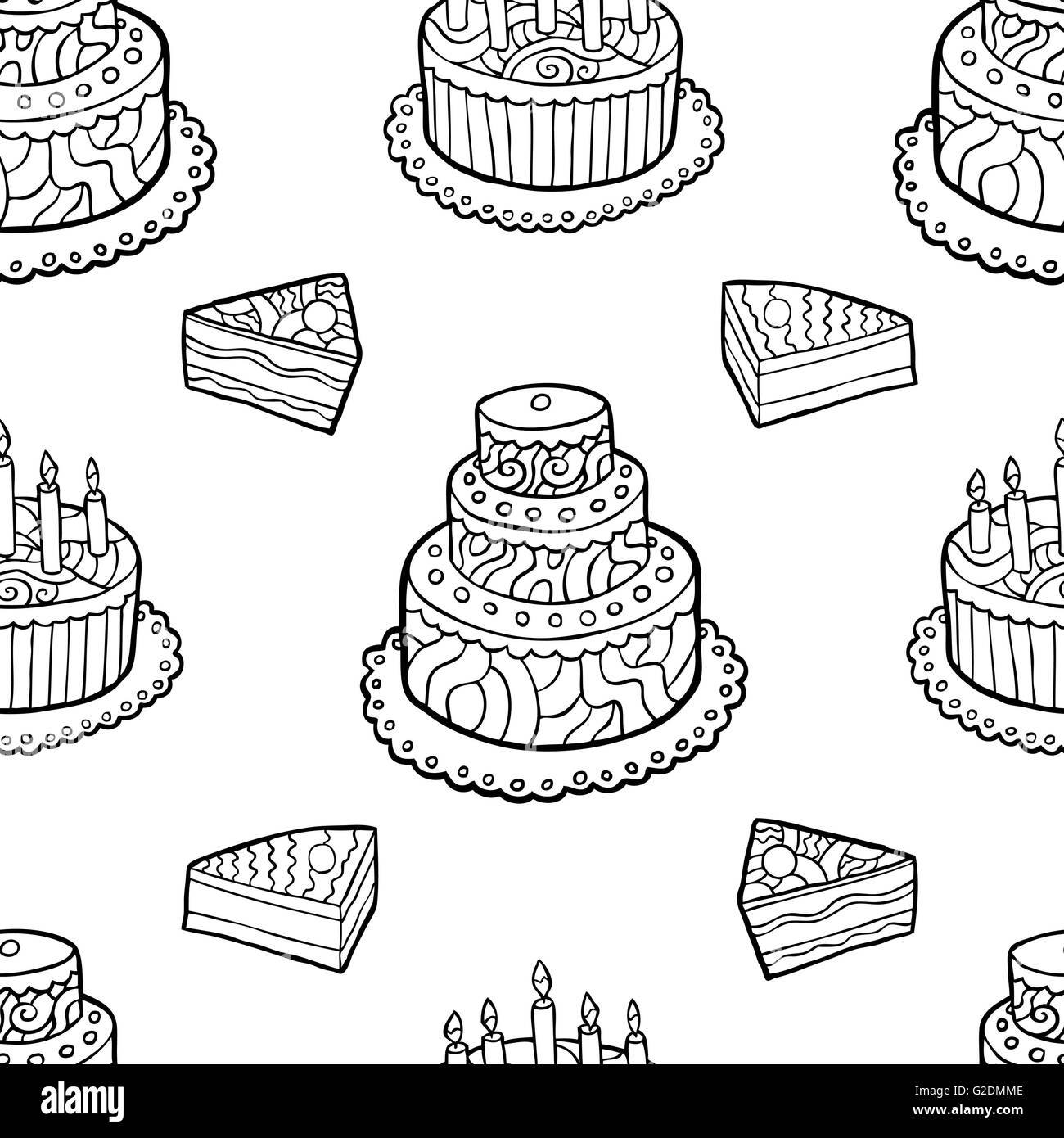 Pattern Line Cake Seamless pattern with hand drawn cakes on white background Stock Vector ...