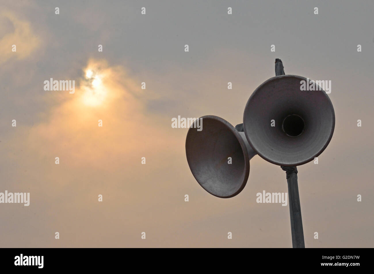 Mikes or local loudspeakers, Kolkata, West Bengal, India Stock Photo