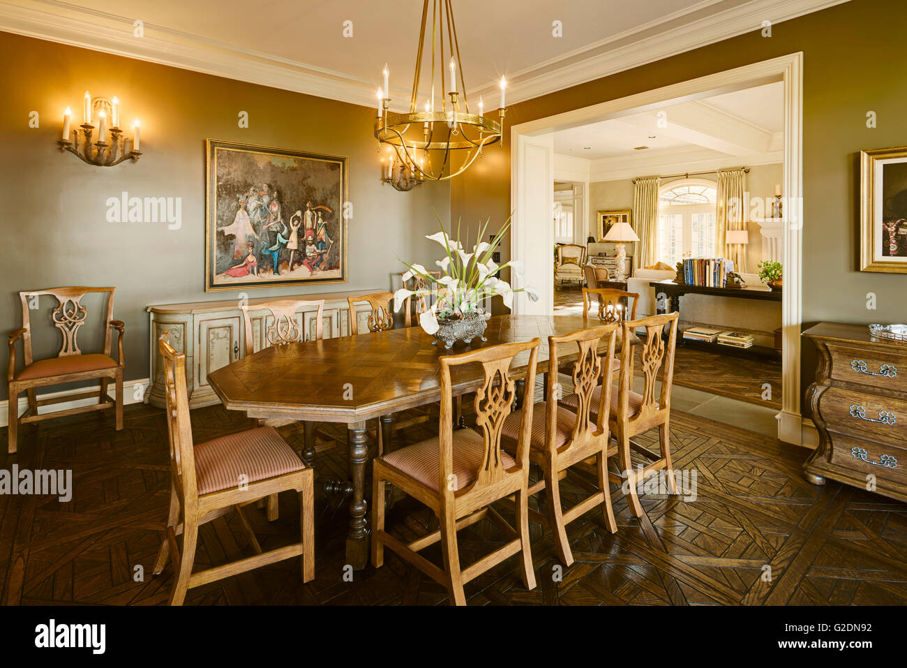 Formal Residential, Dining Room with Traditional Furniture Stock Photo