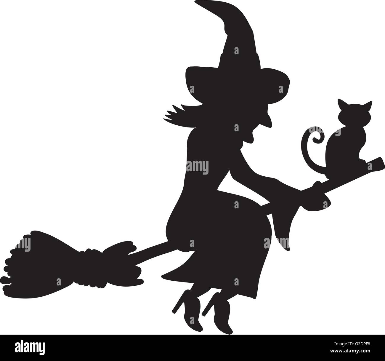 Witch On Broomstick With Cat