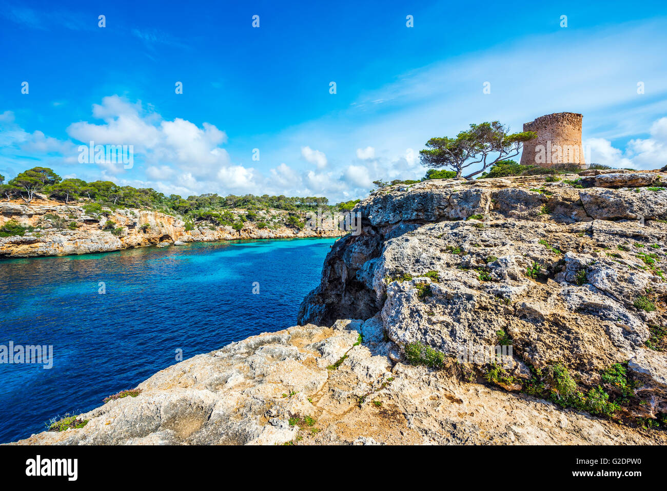 Torre de Cala Pi, medieval watchtower on the coast of Cala Pi, Mallorca