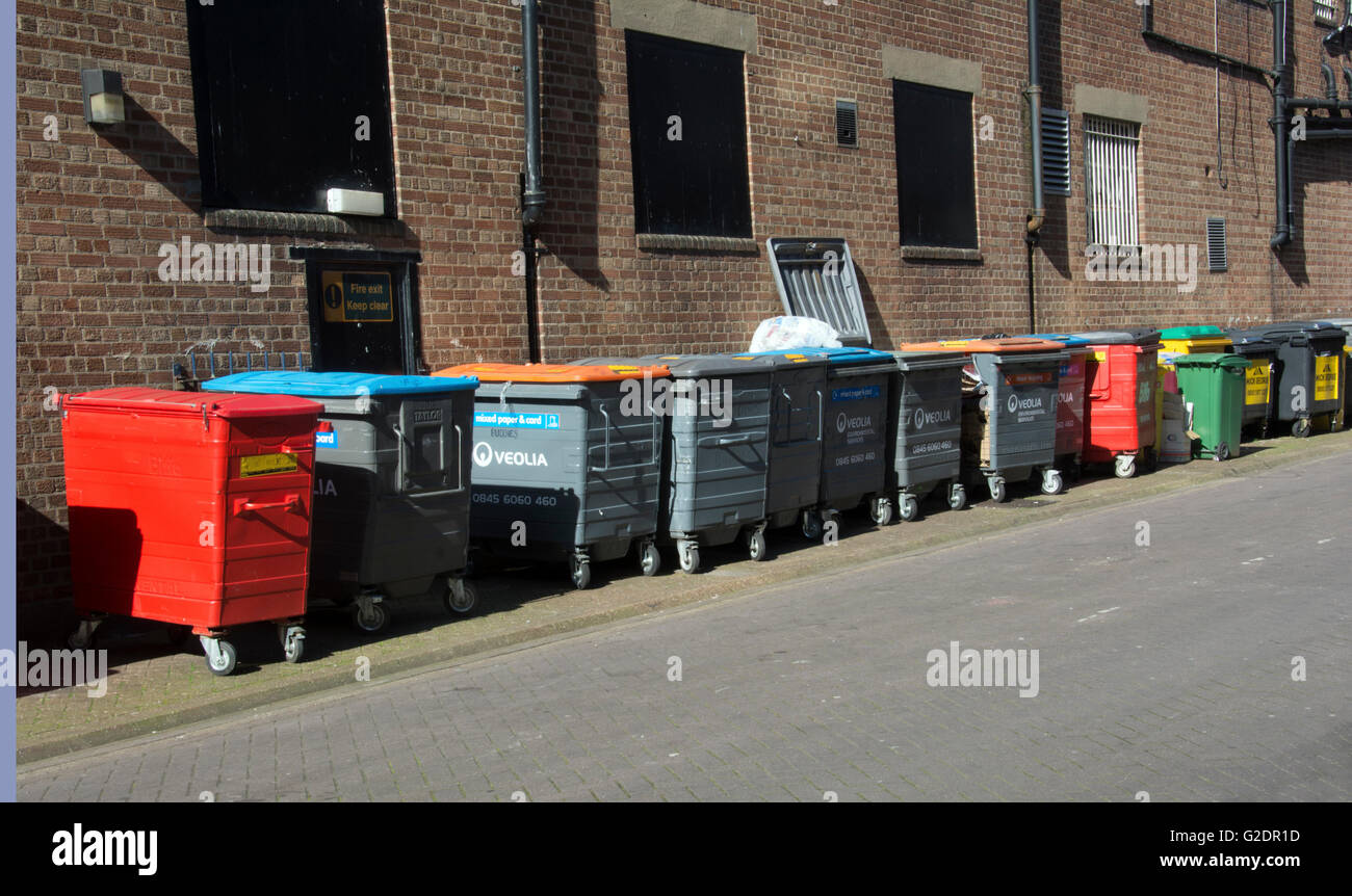 NORTHAMPTONSHIRE; NORTHAMPTON; LINE OF WASTE BINS Stock Photo Alamy