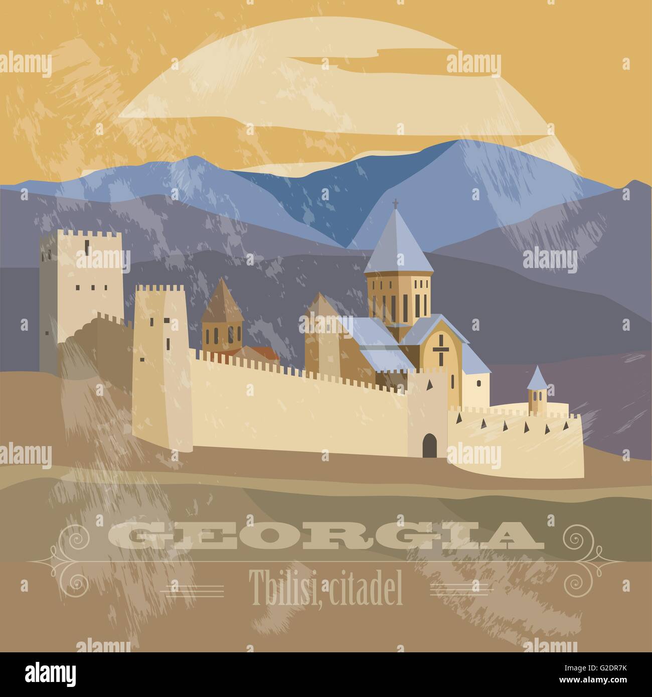 Georgia landmarks. Retro styled image. Vector illustration Stock Vector