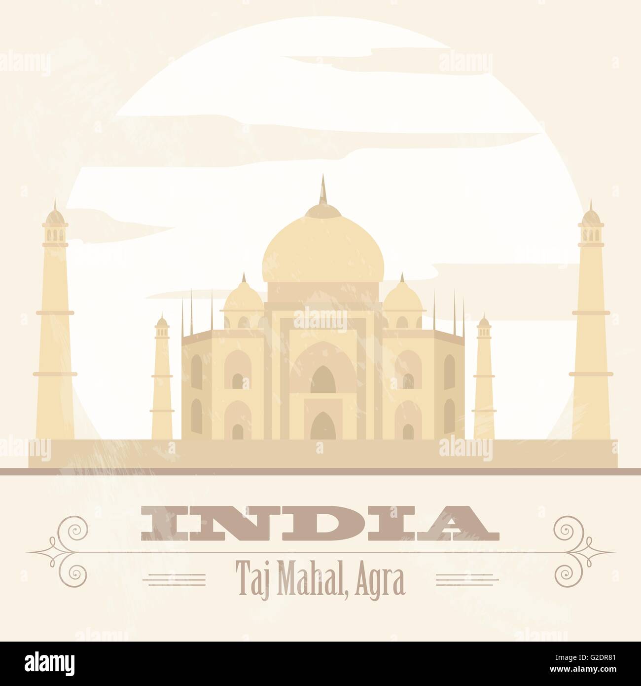 India landmarks. Retro styled image. Vector illustration Stock Vector