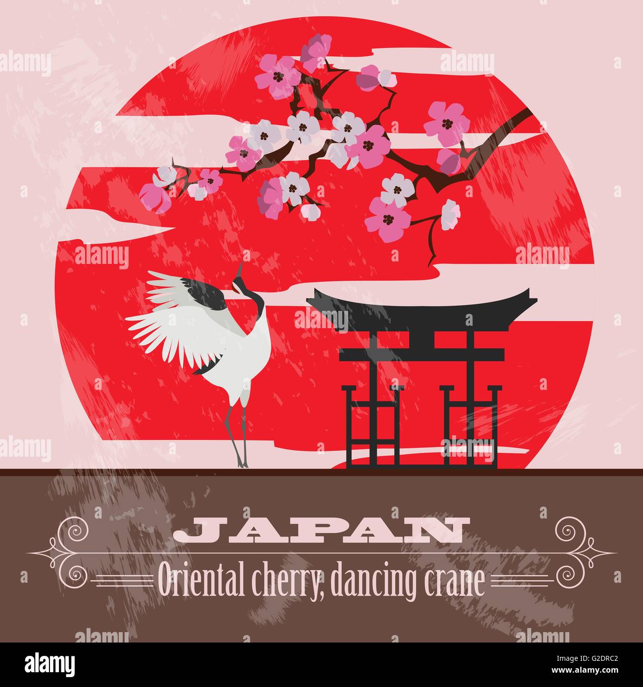 Japan landmarks. Retro styled image. Vector illustration Stock Vector