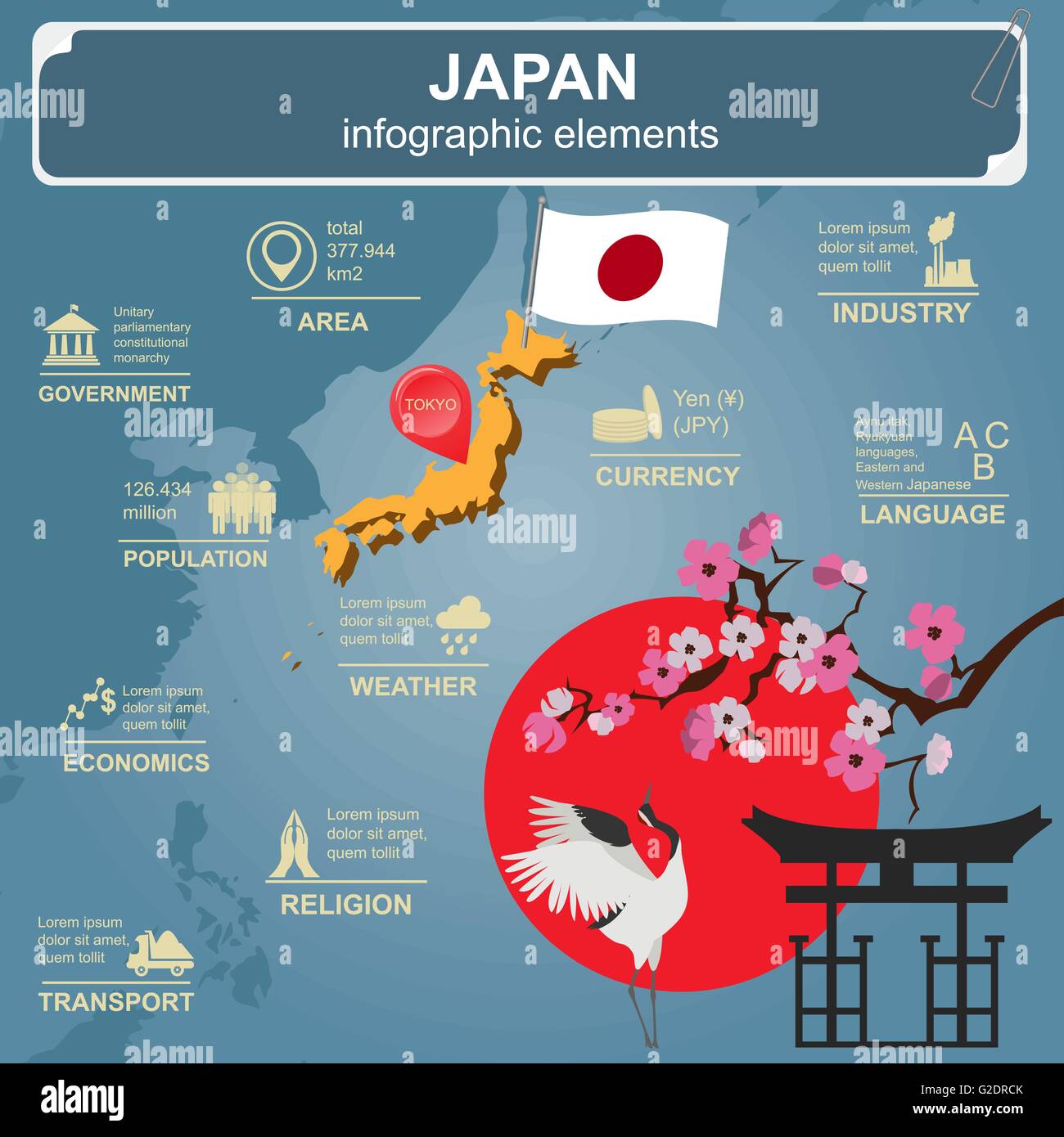 Japan  infographics, statistical data, sights. Vector illustration Stock Vector