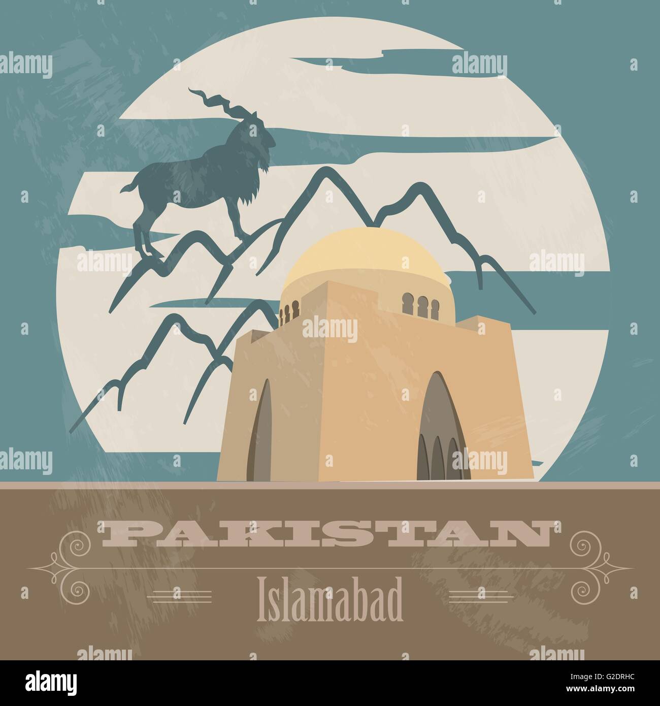 Pakistan landmarks. Retro styled image. Vector illustration Stock Vector