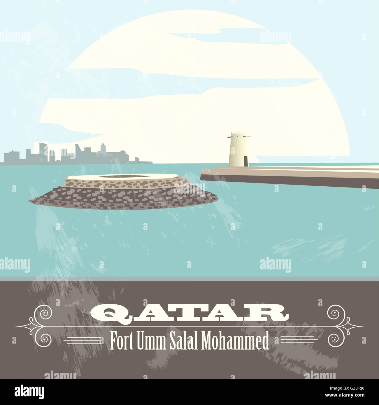 Qatar. Retro styled image. Fort Umm Salal Mohammed. Vector illustration Stock Vector