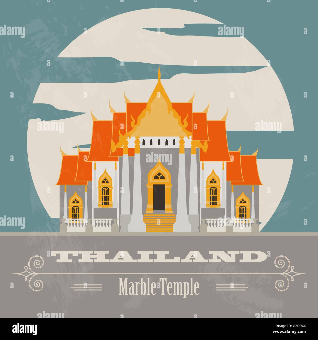 Thailand landmarks. Retro styled image. Vector illustration Stock Vector