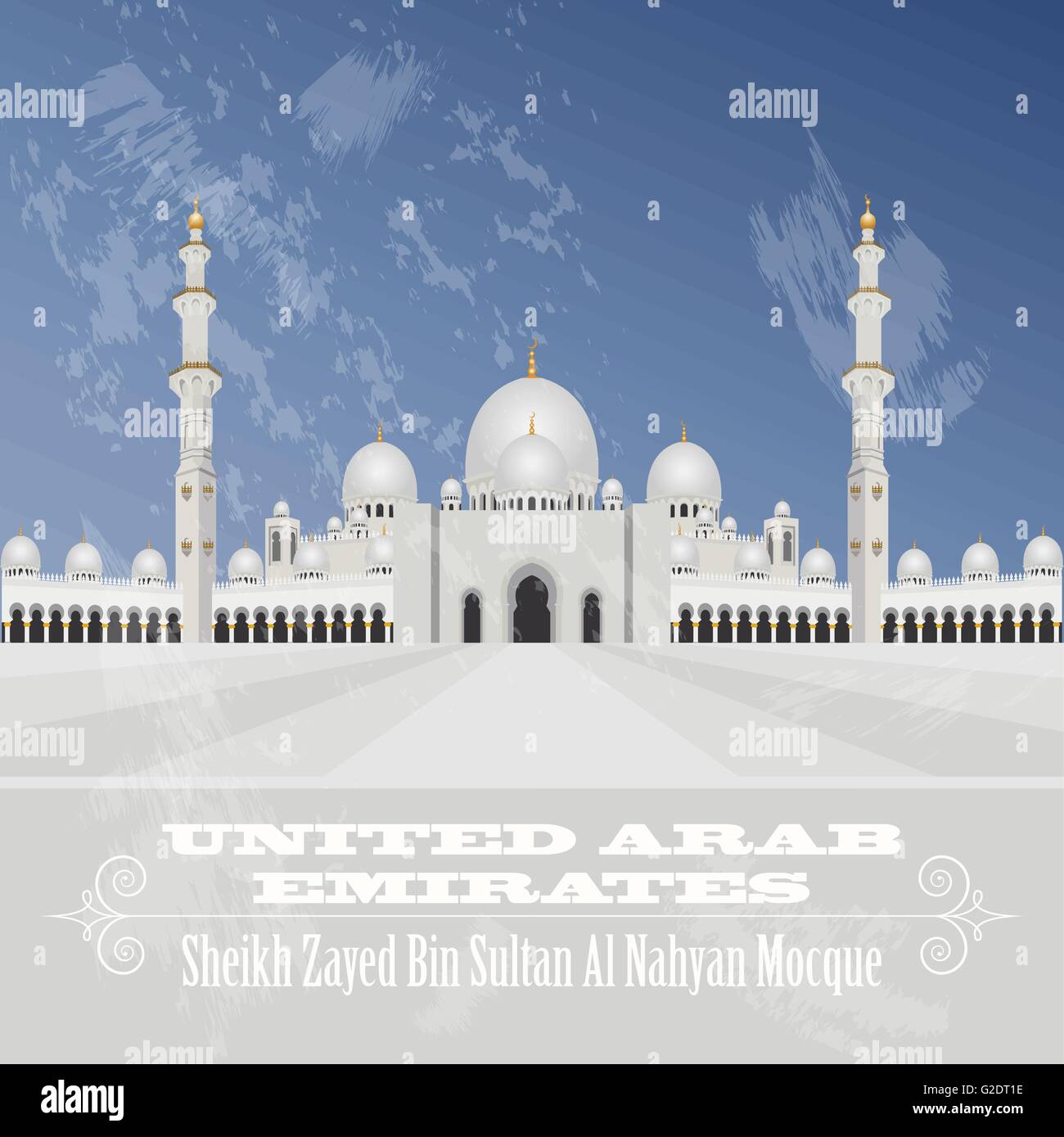 United Arab Emirates landmarks. Retro styled image. Vector illustration Stock Vector