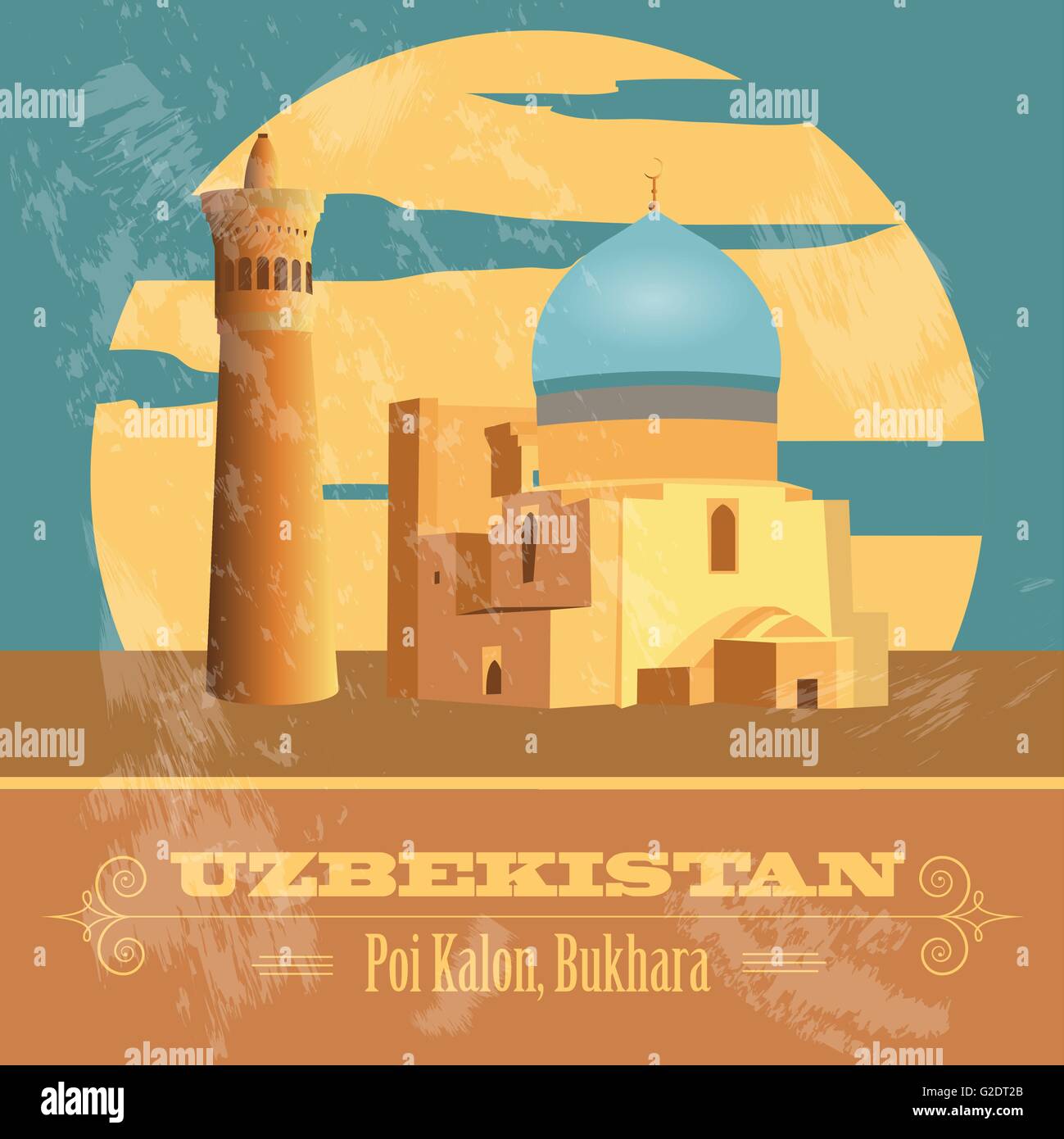 Uzbekistan landmarks. Retro styled image. Vector illustration Stock Vector