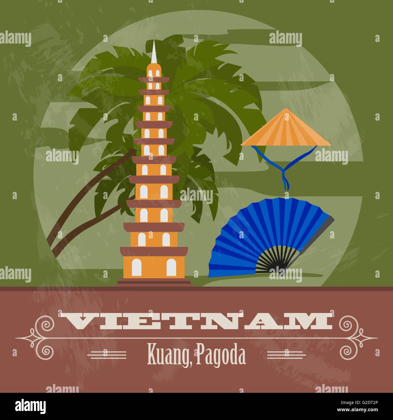 Vietnam landmarks. Retro styled image. Vector illustration Stock Vector