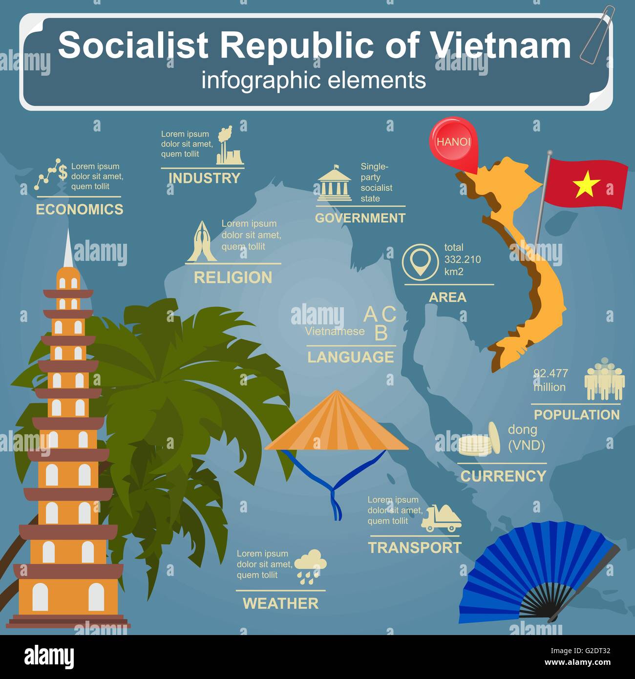 Vietnam  infographics, statistical data, sights. Vector illustration Stock Vector