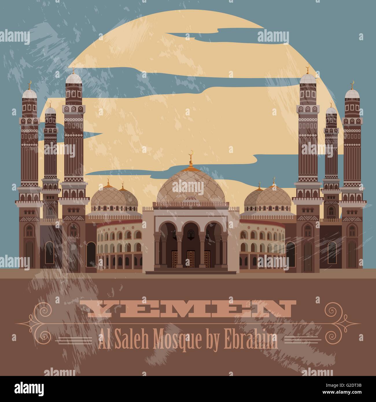 Yemen landmarks. Retro styled image. Vector illustration Stock Vector