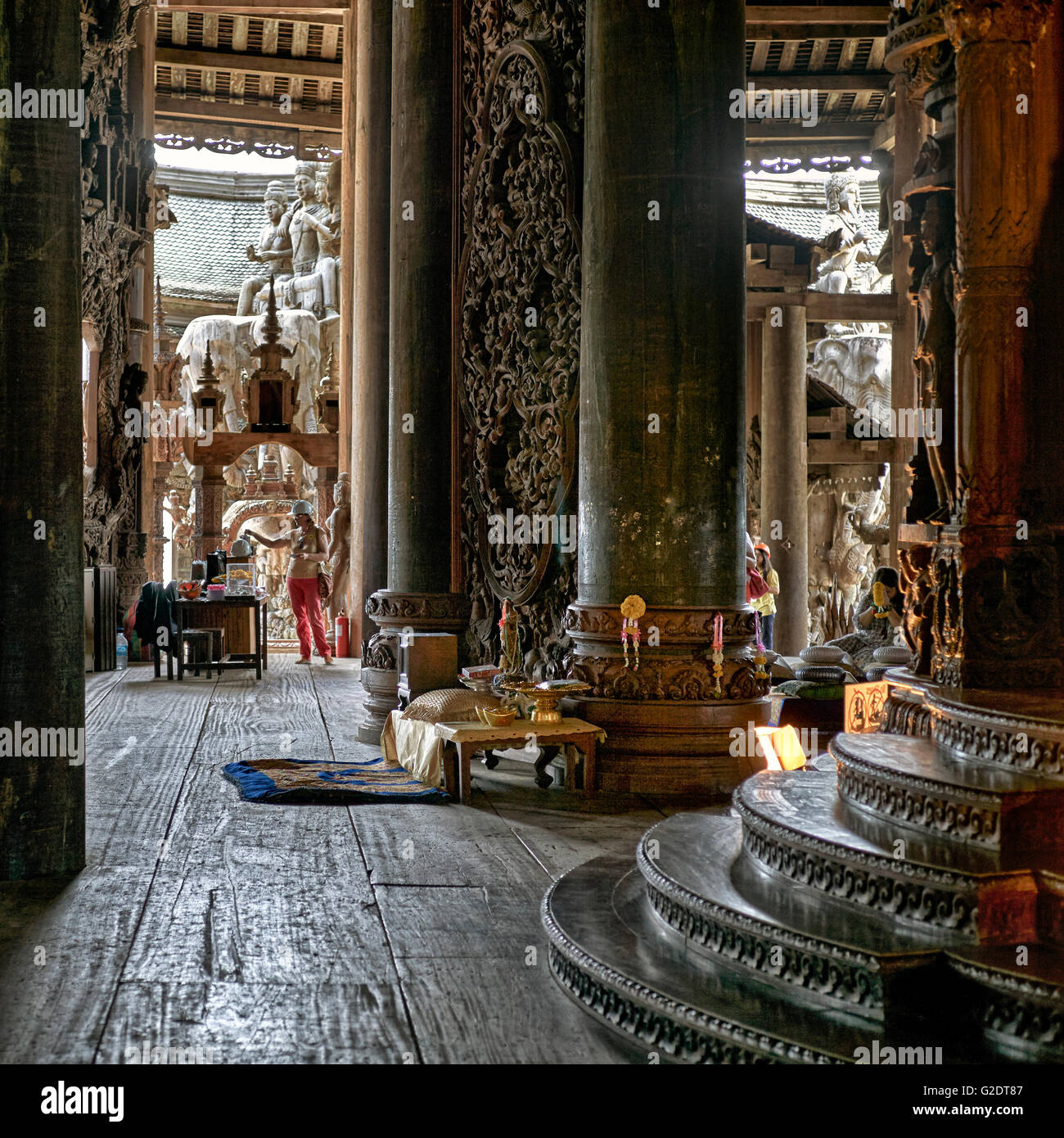 interior view of the Sanctuary of truth Buddhist Hindu temple. Pattaya Thailand S. E. Asia Stock Photo