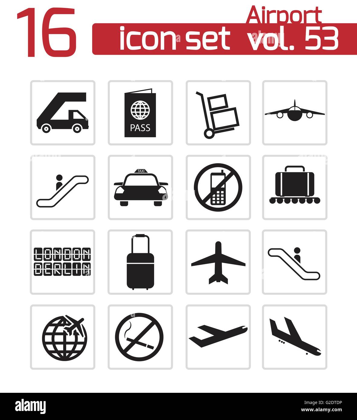 Vector black airport icons set on white background Stock Vector Image ...