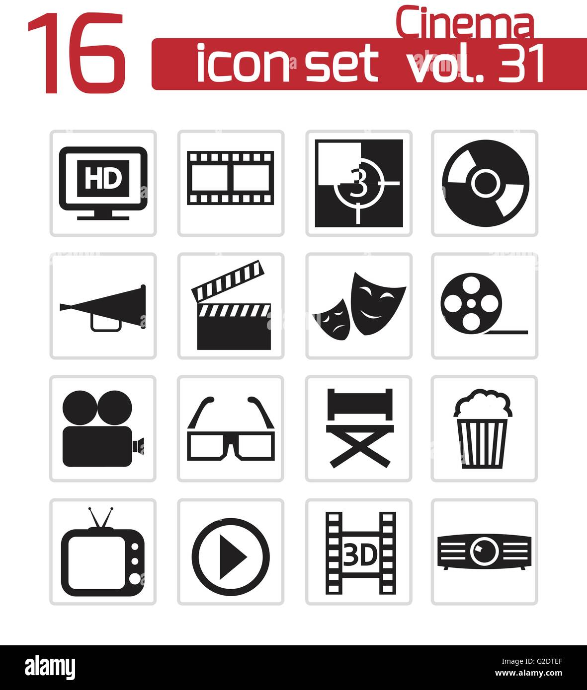 Vector black cinema icon set on white background Stock Vector Image ...