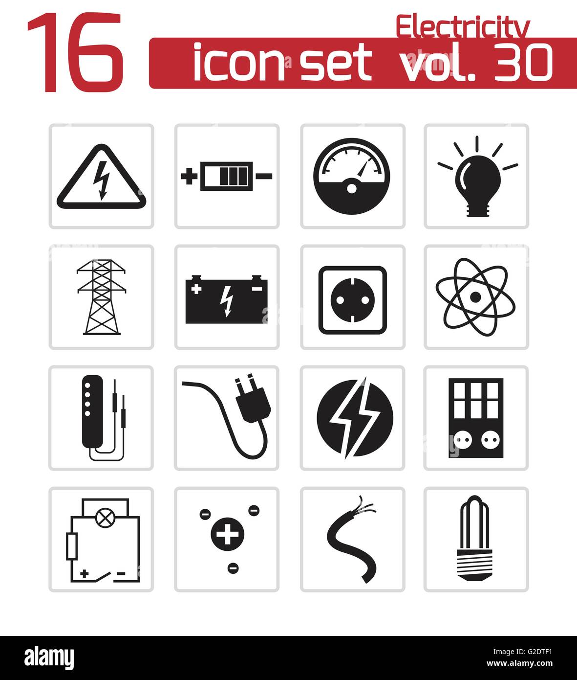 Vector Black Electricity Icons Set On White Background Stock Vector