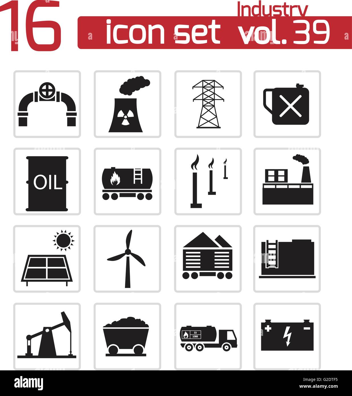 Vector black industry icons set on white background Stock Vector Image ...