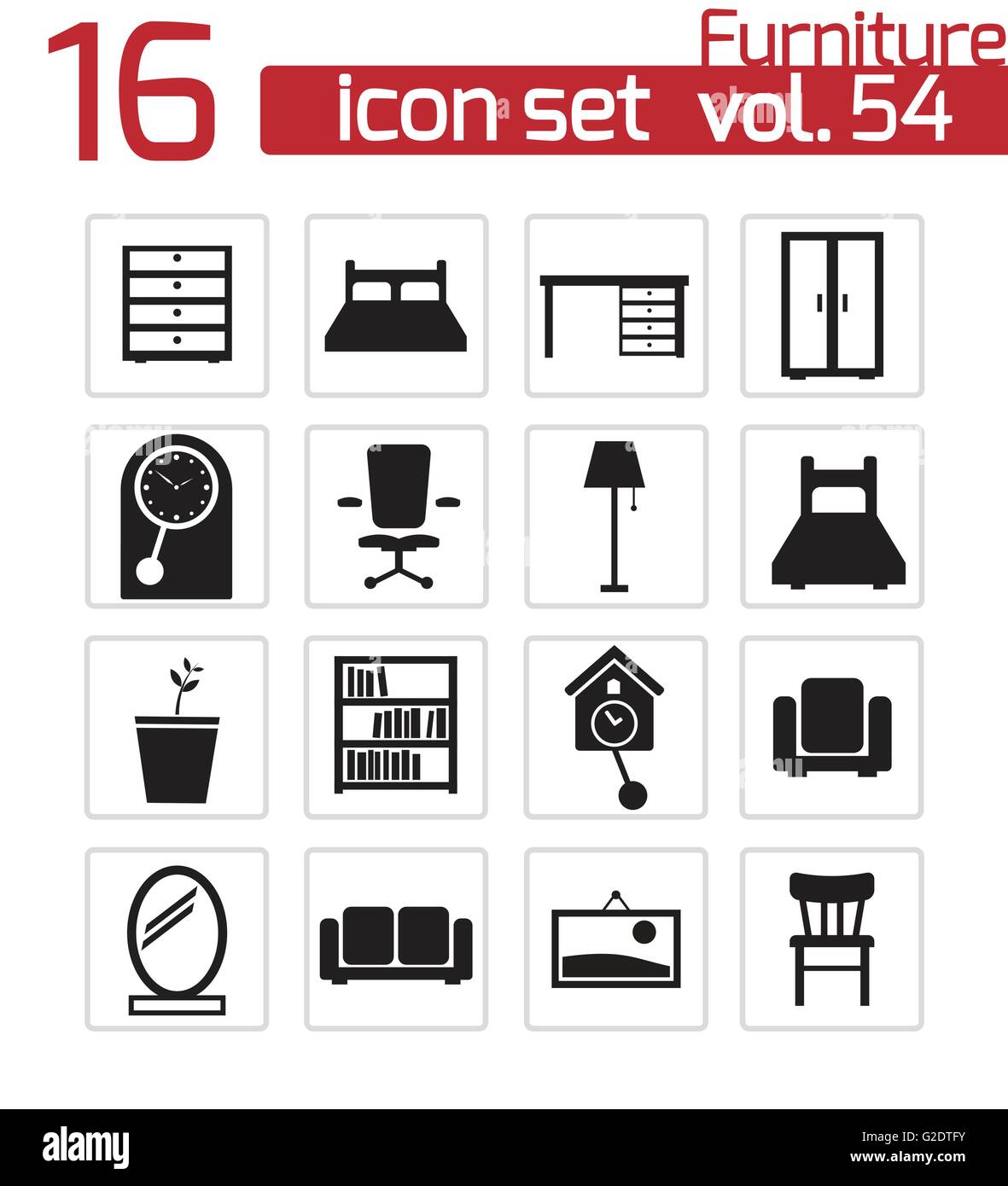 Vector black furniture icons set on white background Stock Vector Image ...