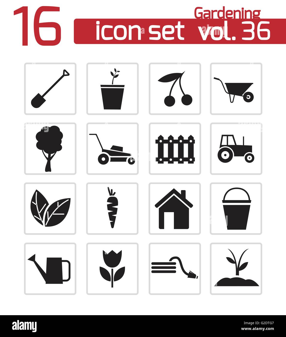 Vector black gardening icons set on white background Stock Vector Image ...