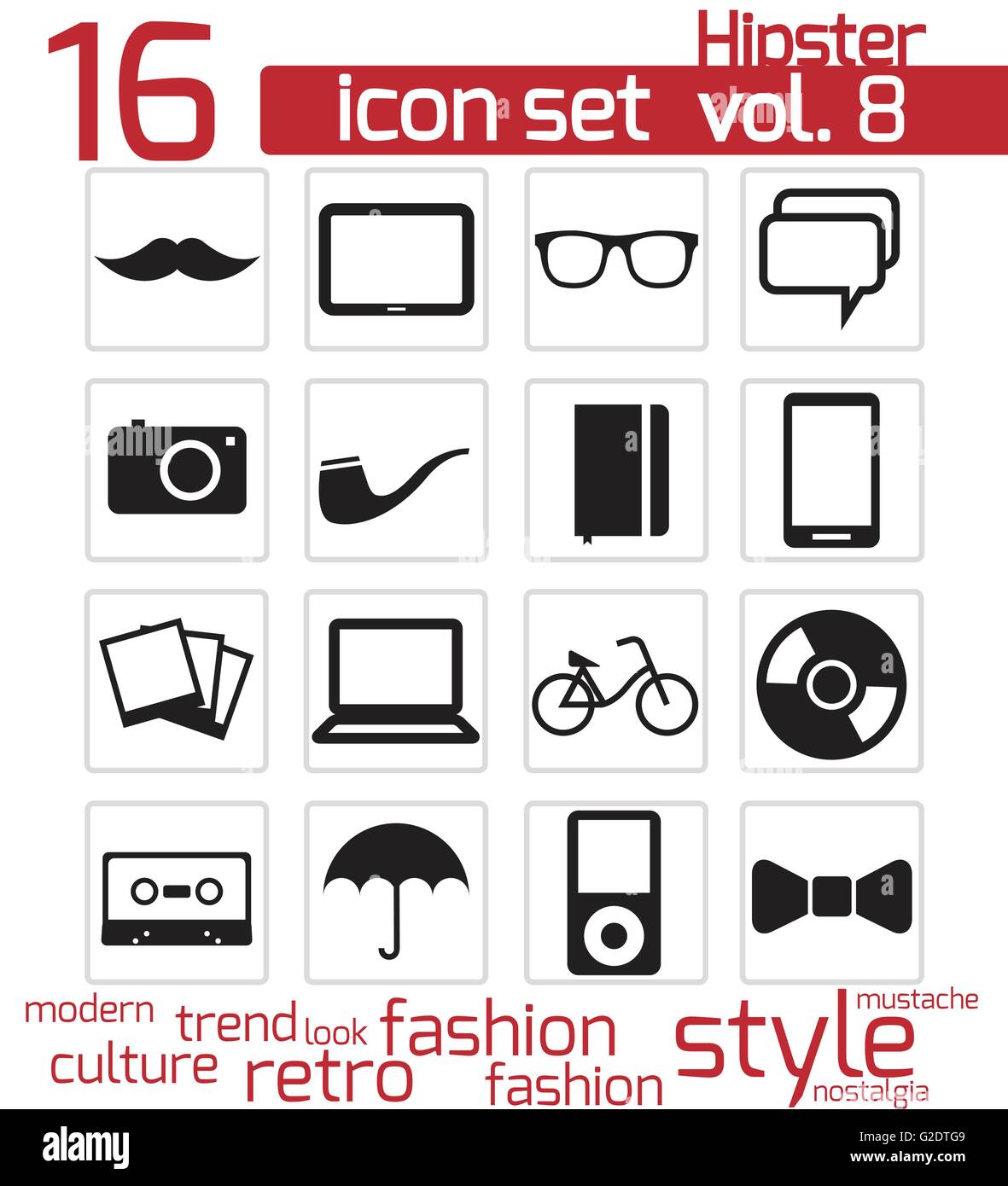 Vector black Hipster icon set on white background Stock Vector Image ...