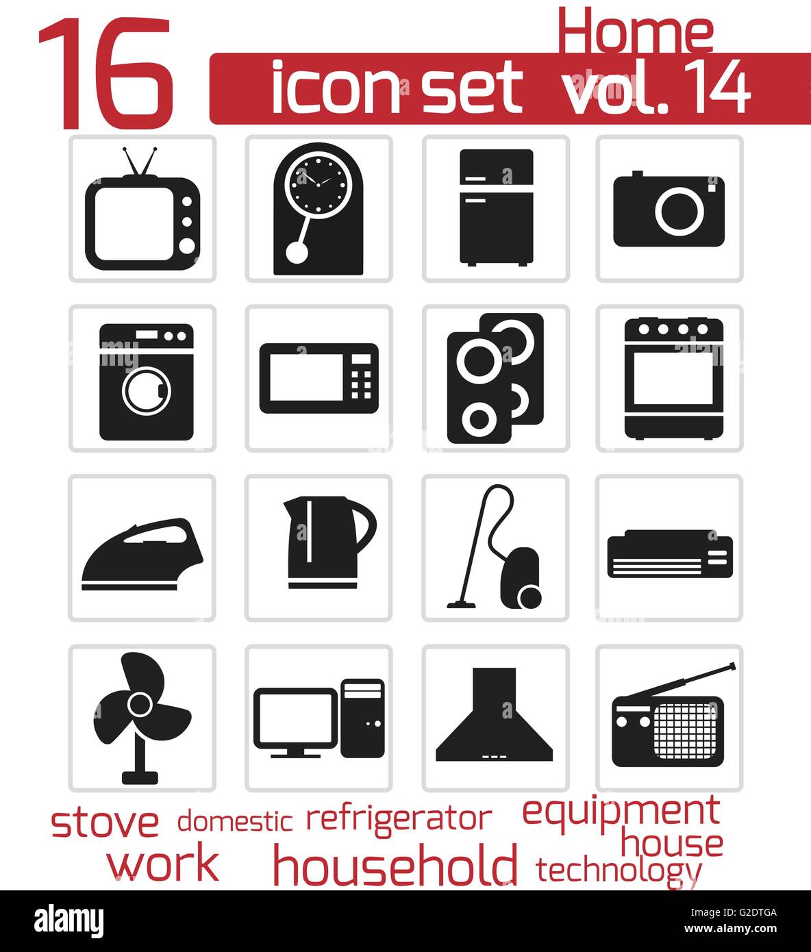 Vector black home appliances icon set on white background Stock Vector ...