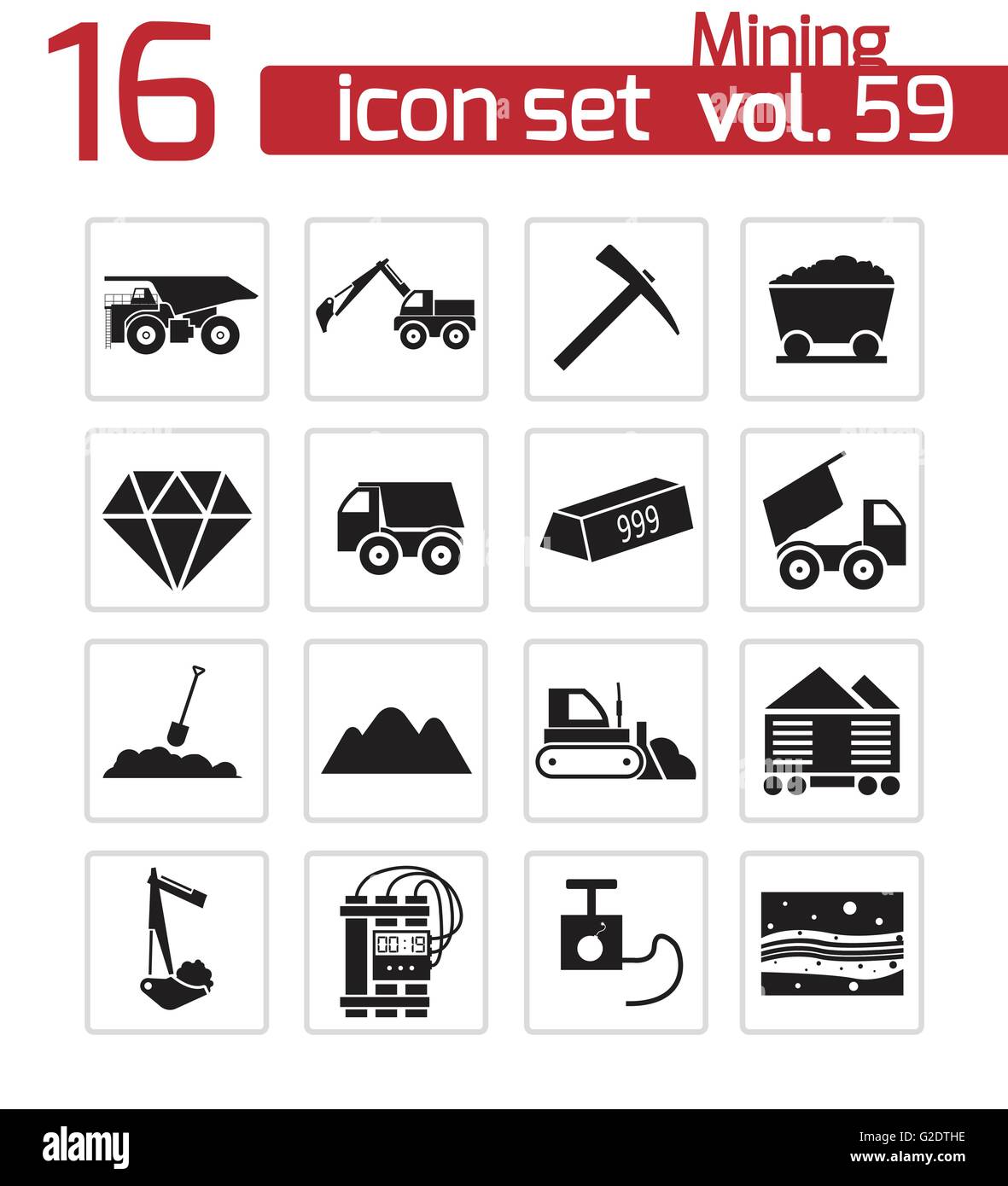 Vector black mining icons set on white background Stock Vector