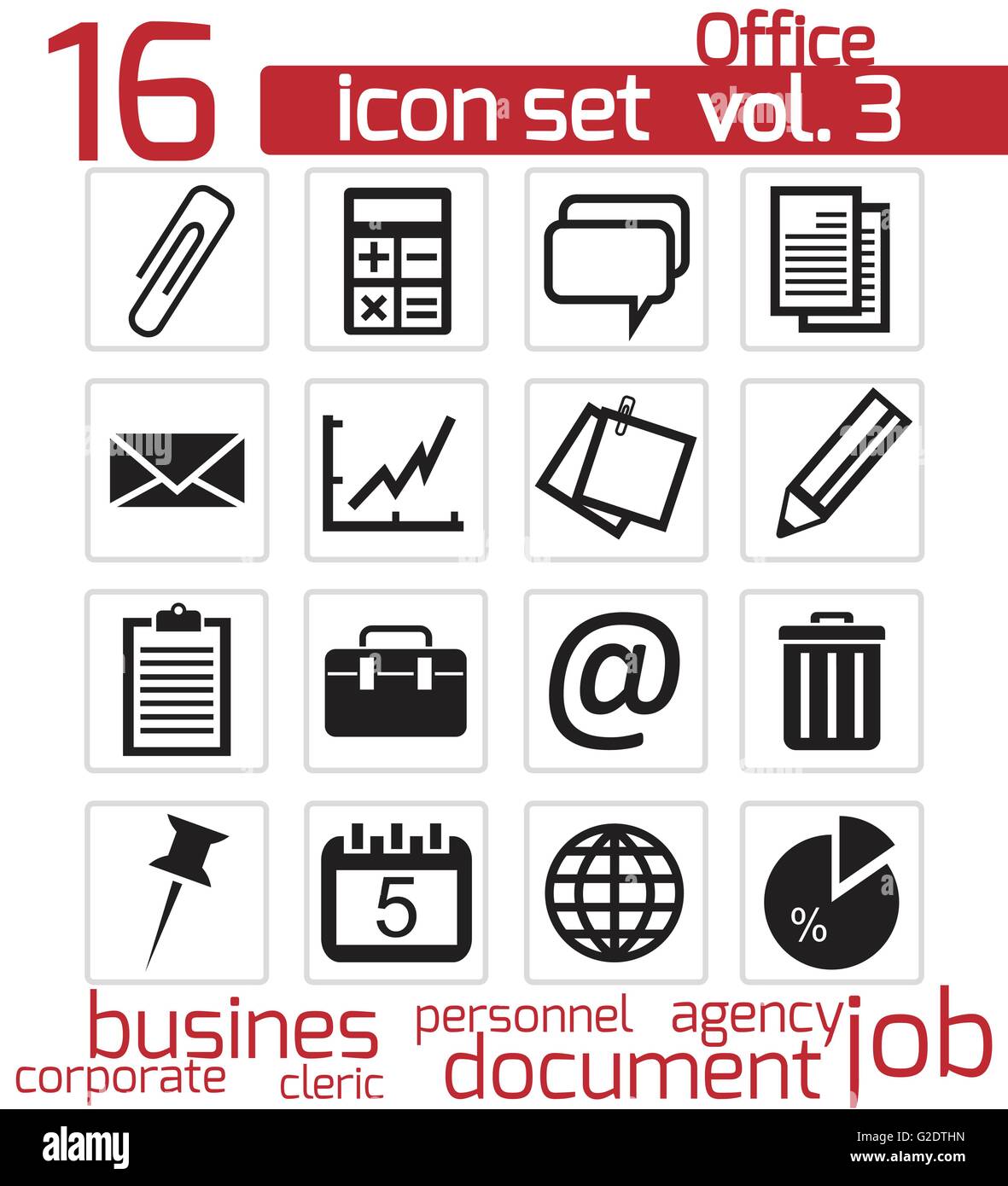 Vector black office icons set on white background Stock Vector Image ...