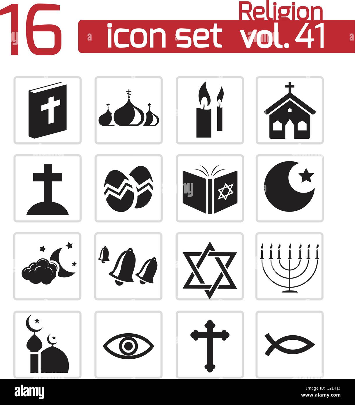 Vector black religion icons set on white background Stock Vector