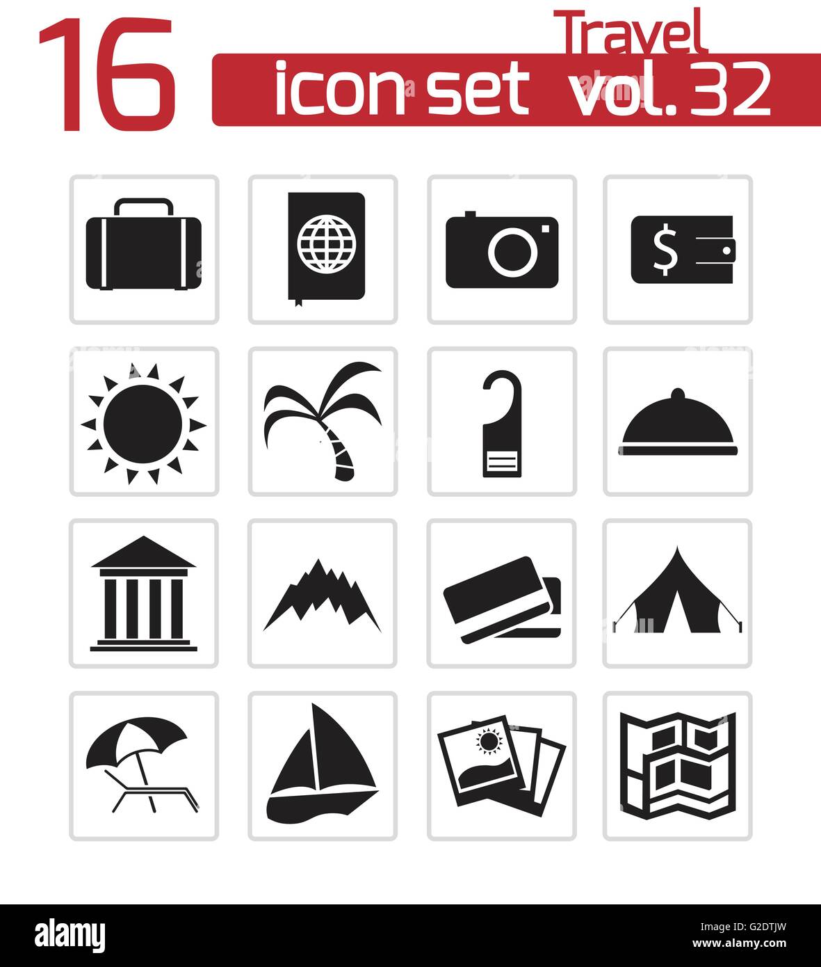 Vector black travel icons set on white background Stock Vector Image ...