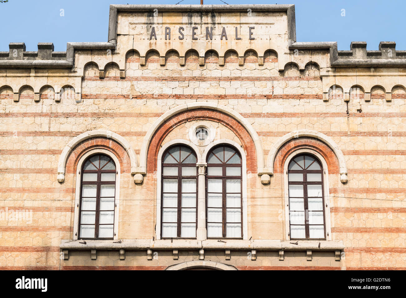 Arsenal facade built around the mid-nineteenth century by the Austrians in Verona. Stock Photo