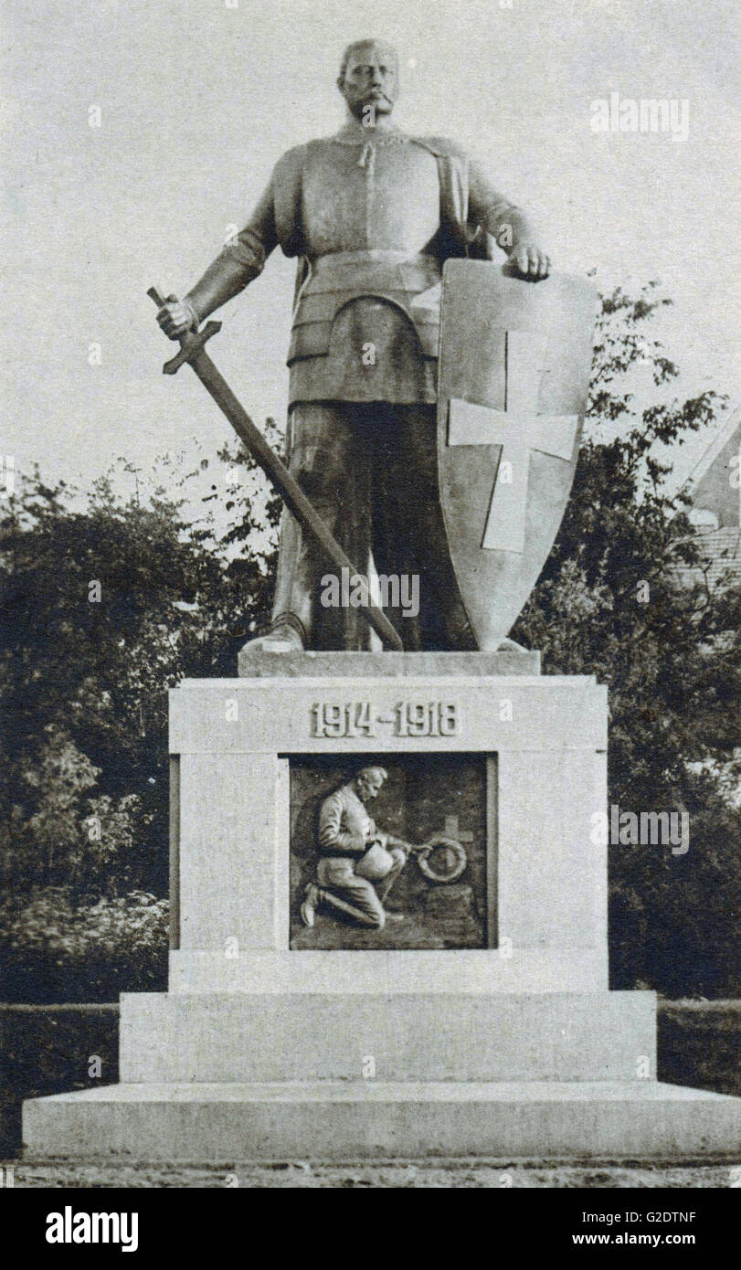 Paul von Hindenburg Memorial, (destroyed), in Prussia, today Poland. Hindenburg a Knight, after his victory over the Russians. Hindenburg was sculptured as knight for his victory over Russian troops 1914. Stock Photo