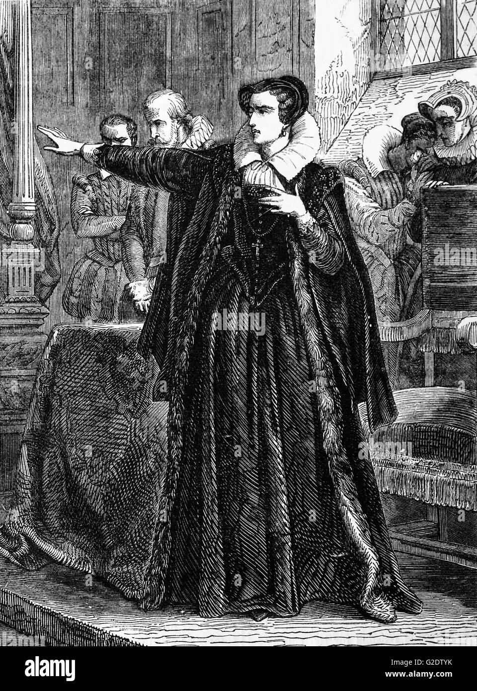 Mary, Queen of the Scots, aka Mary Stuart protesting against Commissioners appointed to inquire into her conduct in 1568 Stock Photo