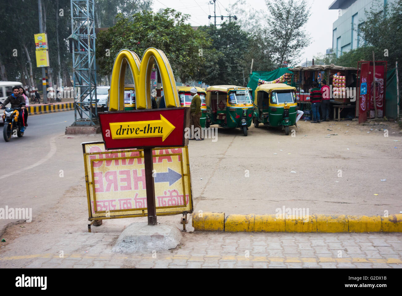 A McDonald's drive-thru sign in Agra, India Stock Photo