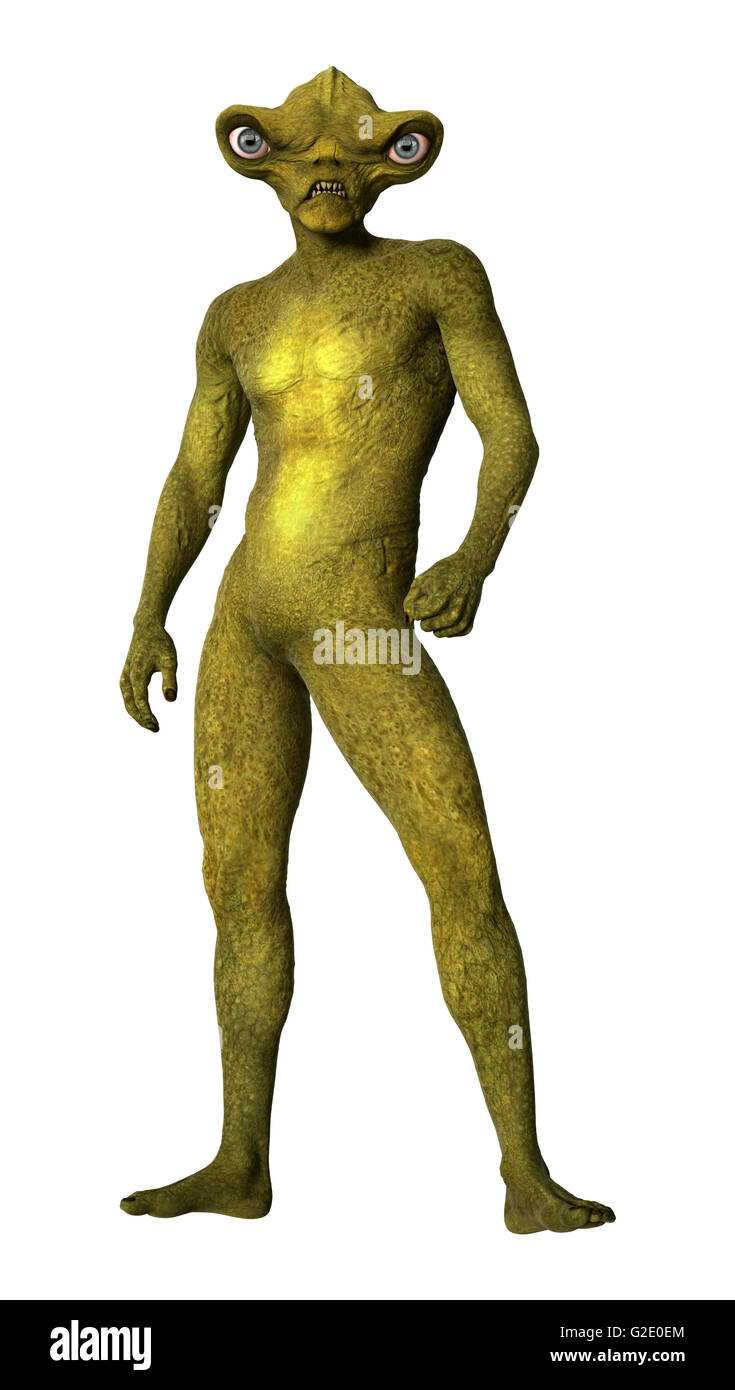 3D rendering of a green alien isolated on white background Stock Photo ...