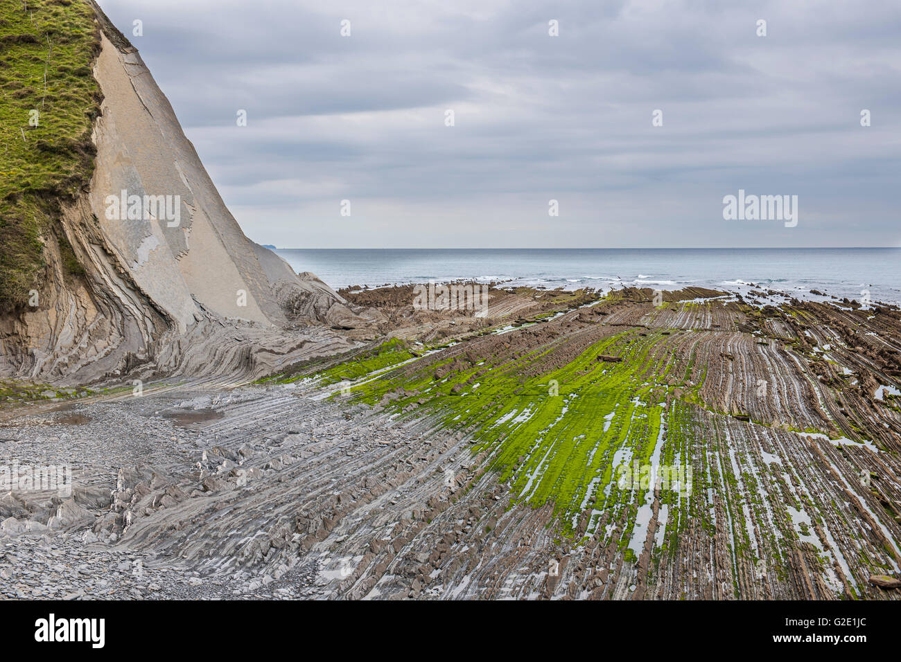 Flysch, different layers of rock, Cantabrian coast, Deba, Basque Country, Spain Stock Photo