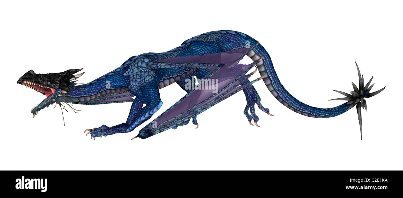 3D rendering of a blue fantasy dragon isolated on white background ...