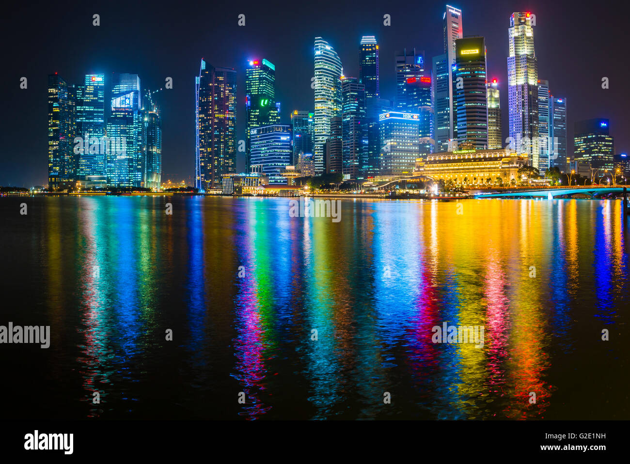 Skyline, Night Scene, Downtown, Financial District, Central Business District, Marina Bay, Downtown Core, Singapore Stock Photo