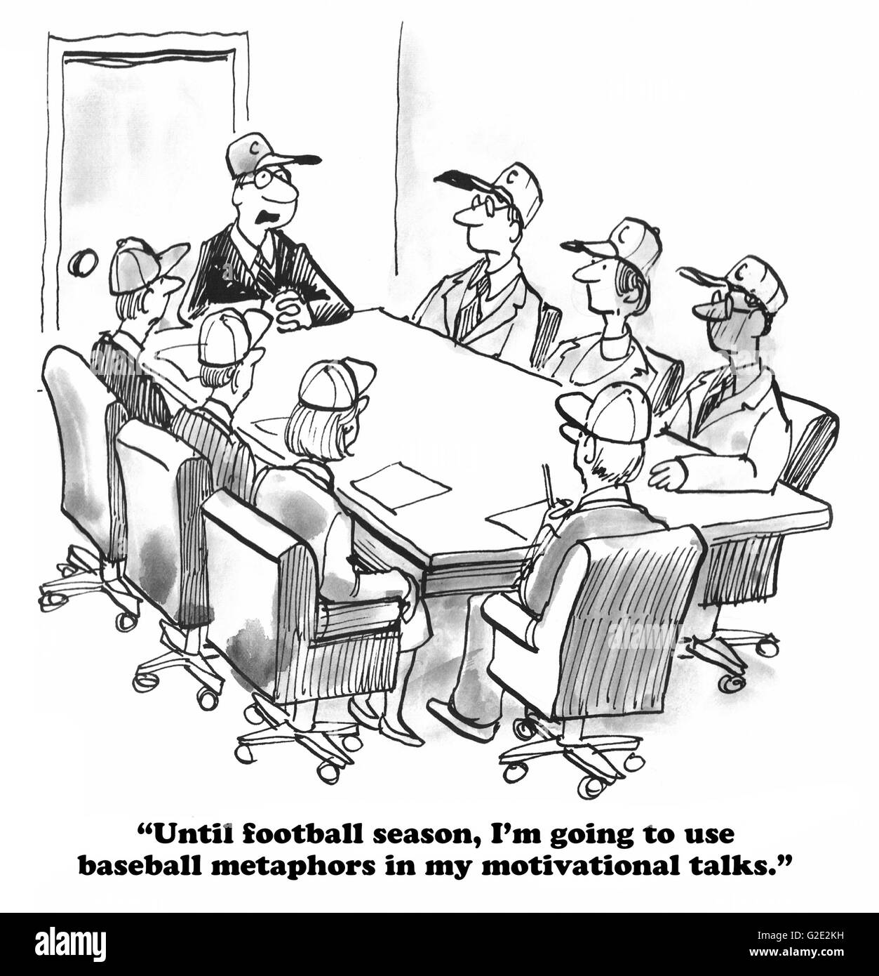 Business cartoon about sports metaphors for motivation. Stock Photo