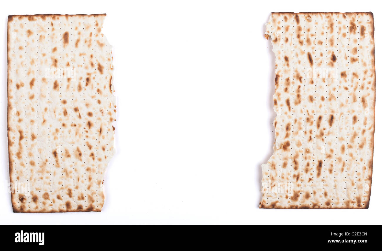 Broken in half Jewish traditional Pesach textured Matza bread