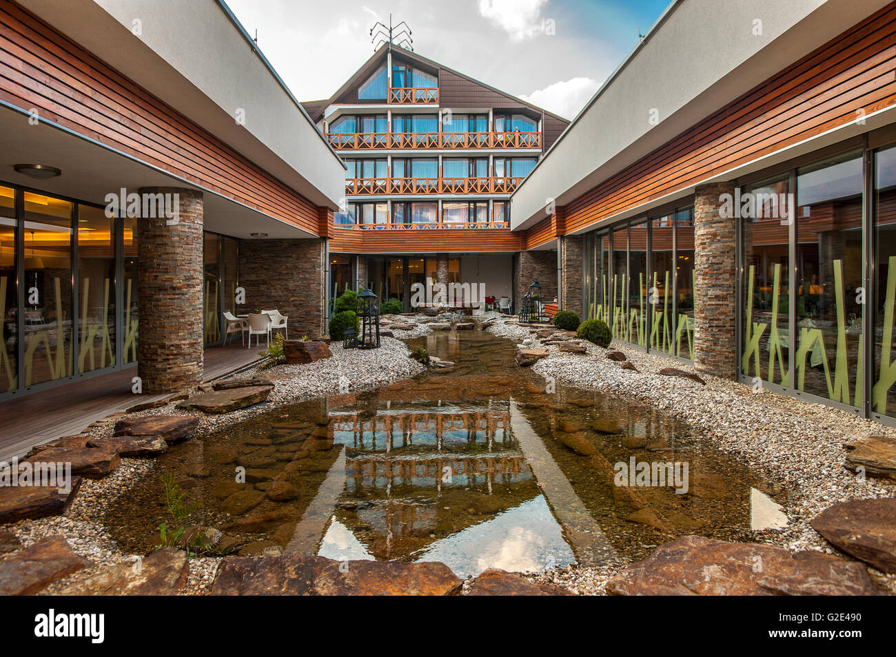 Slovenia Zrece Thermal Complex -garden and hotel built into the structure Stock Photo