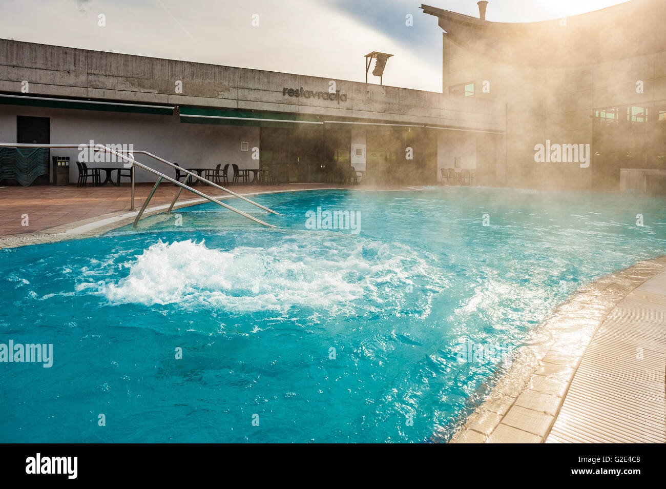 Slovenia Dolenjske Toplice Spa Krka Hotel Balnea -Outdoor pool with thermal wate Stock Photo
