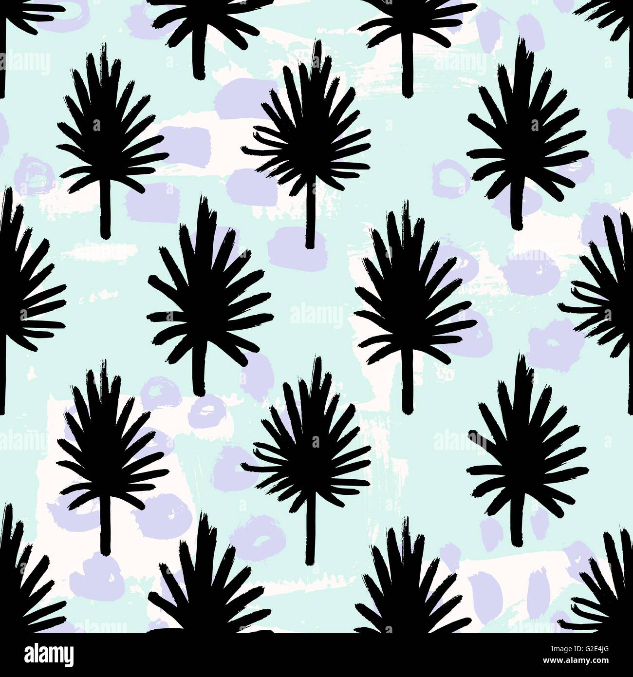 Seamless repeating pattern with hand drawn palm leaves in black and ...
