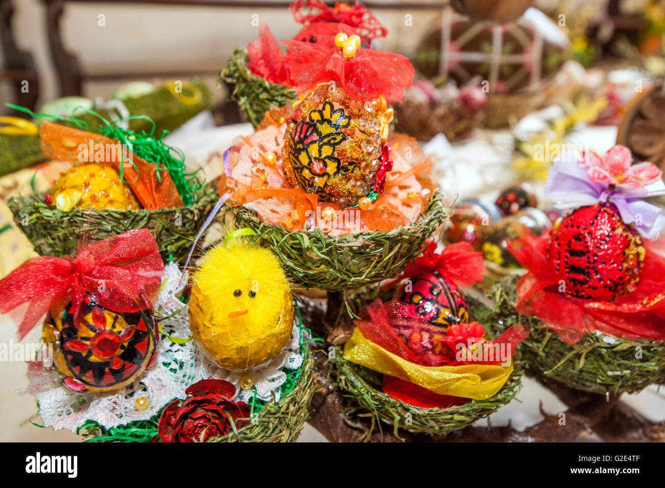 Slovenia LJubljana Exibition of artwork with  Eggs for Easter Stock Photo