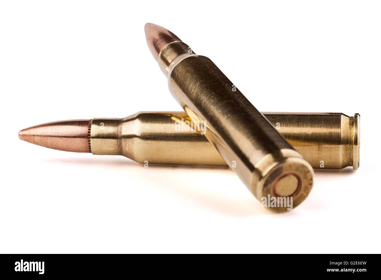 Two rifle bullets isolated on white background Stock Photo
