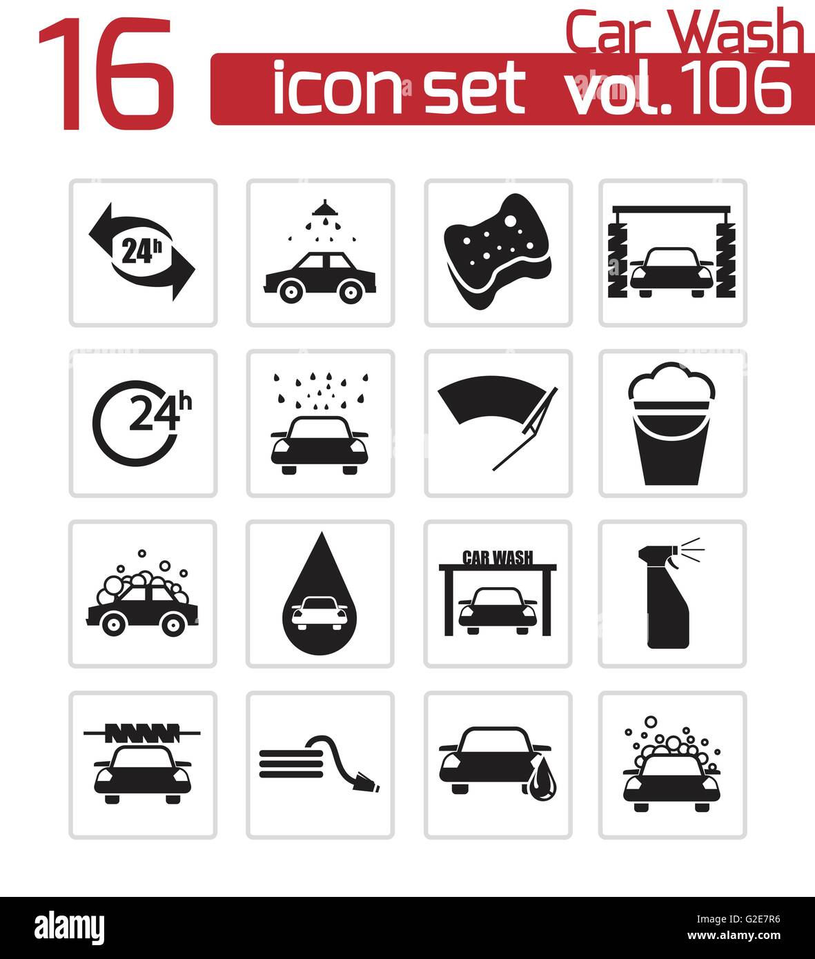 Vector black car wash icons set on white background Stock Vector Image ...