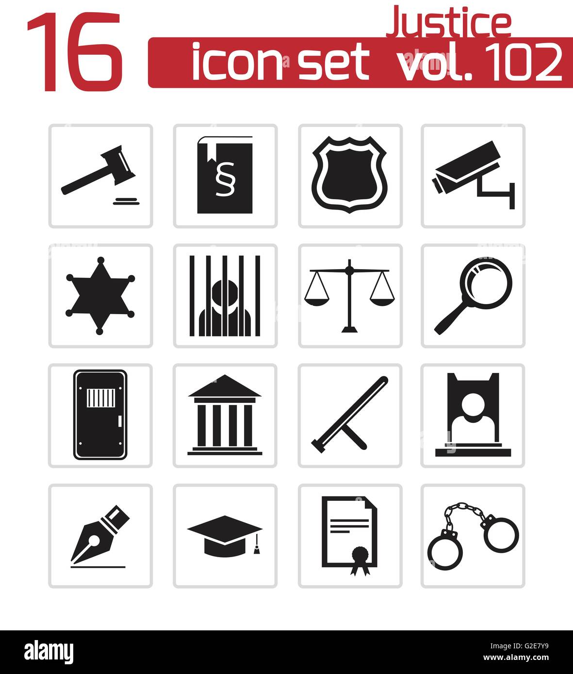 Vector black justice icons set on white background Stock Vector Image ...