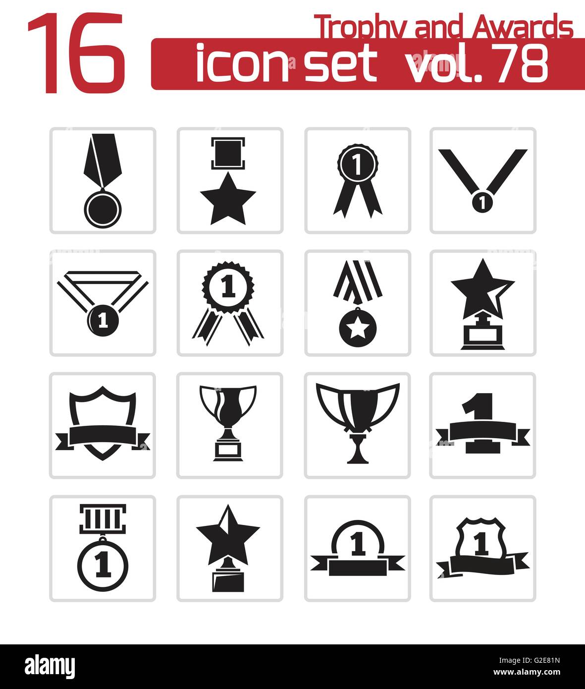 Vector black trophy and awards icons set on white background Stock ...